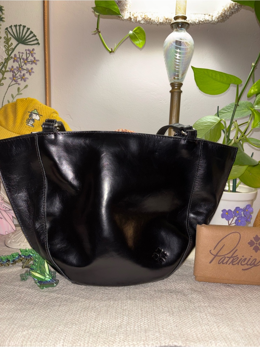 Patricia Nash Cassola Satchel Vintage Distressed Leather Shoulder Tote Black